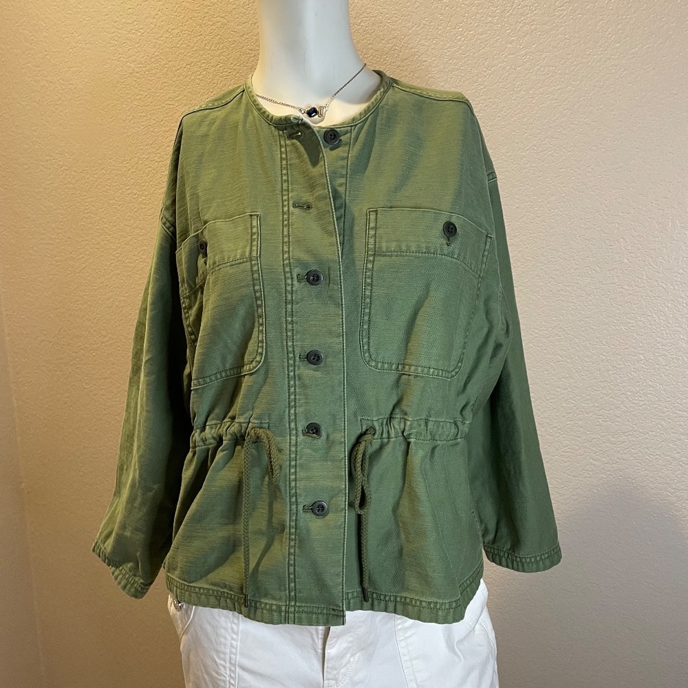 Madewell Claremont Drawstring Shirt Jacket Palm Tree Green Military Women XS